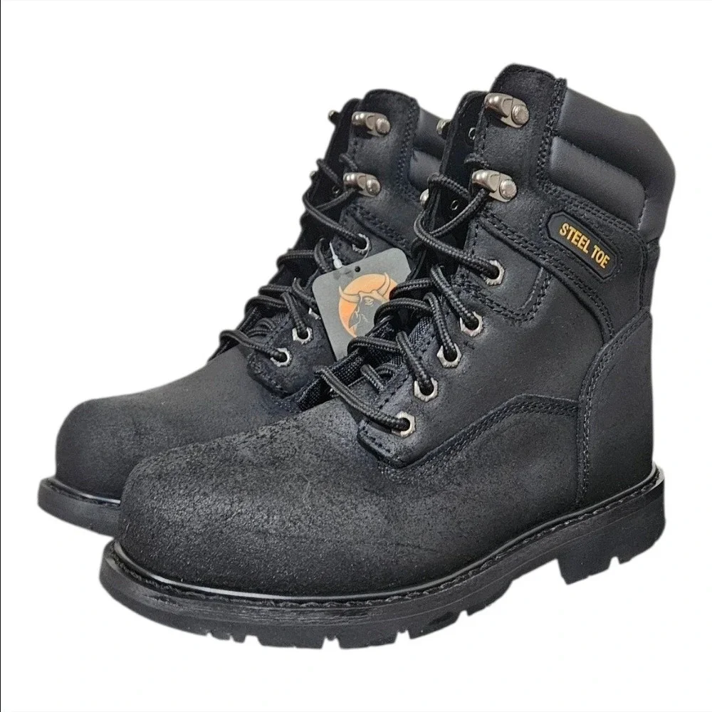 Brahma Iron Tough II Mens Steel Toe Work Boots 8 W Wide Black Leather Outdoor